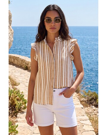 Roman Stripe Frill Sleeve Blouse