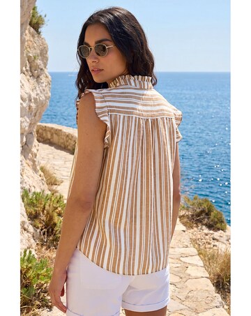 Roman Stripe Frill Sleeve Blouse