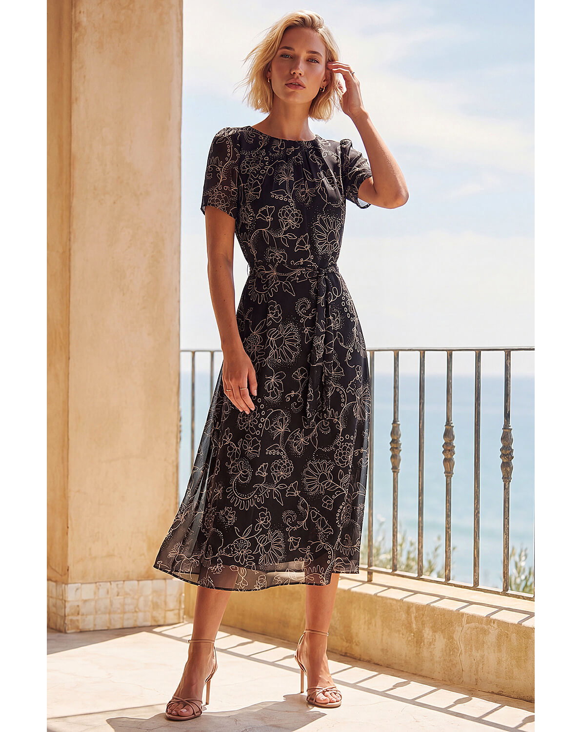 New In - Roman Floral Print Pleated Midi Dress