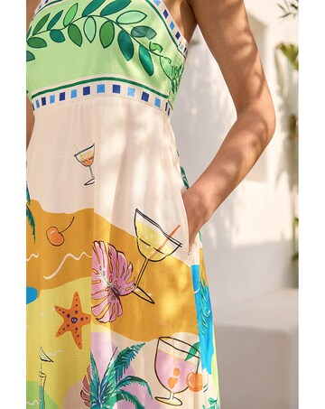 Roman Beach Print Strappy Midi Dress