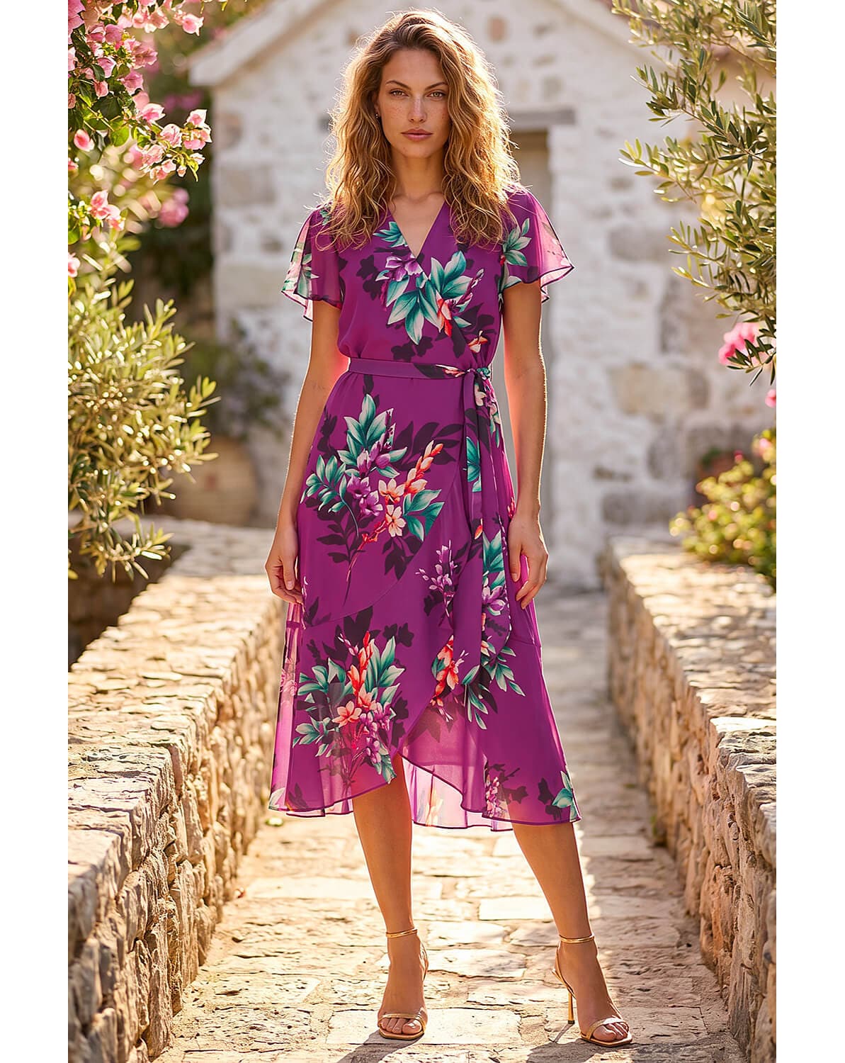 New In - Roman Floral Print Wrap Dress