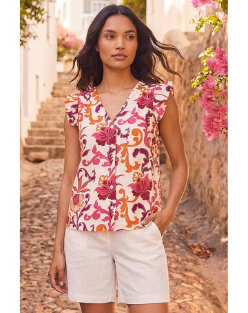 Roman Floral Print Frill Sleeve Blouse