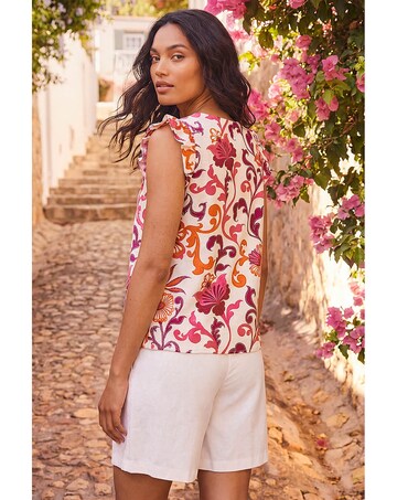 Roman Floral Print Frill Sleeve Blouse