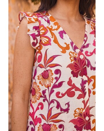 Roman Floral Print Frill Sleeve Blouse