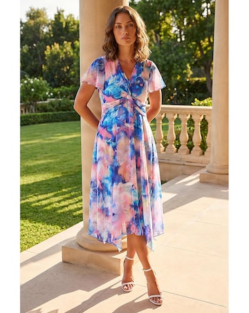 Roman Petite Twist Front Dobby Dress