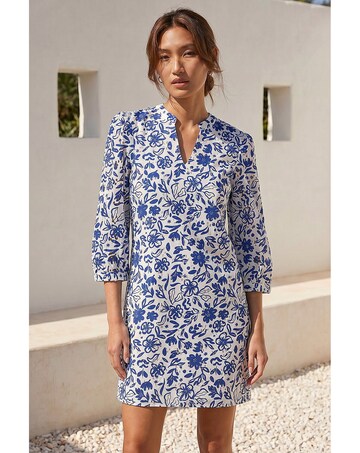 Roman Floral Print V-Neck Shirt Dress