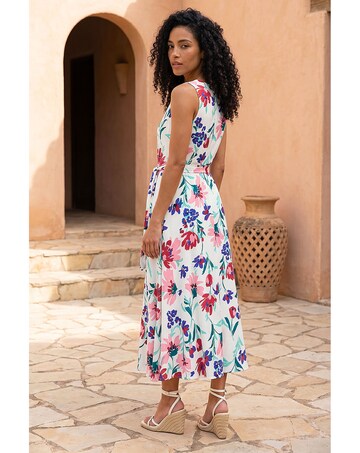 Roman Pleat Neck Floral Midi Dress