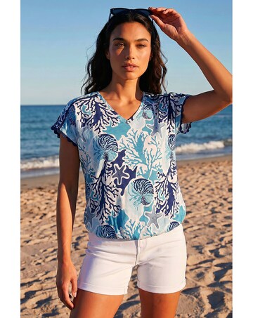 Roman Marine Print Ric Rac Trim Top