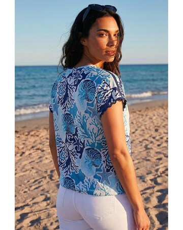 Roman Marine Print Ric Rac Trim Top