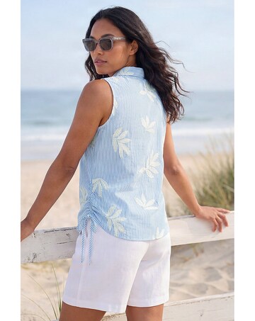 Roman Stripe Leaf Button Up Blouse