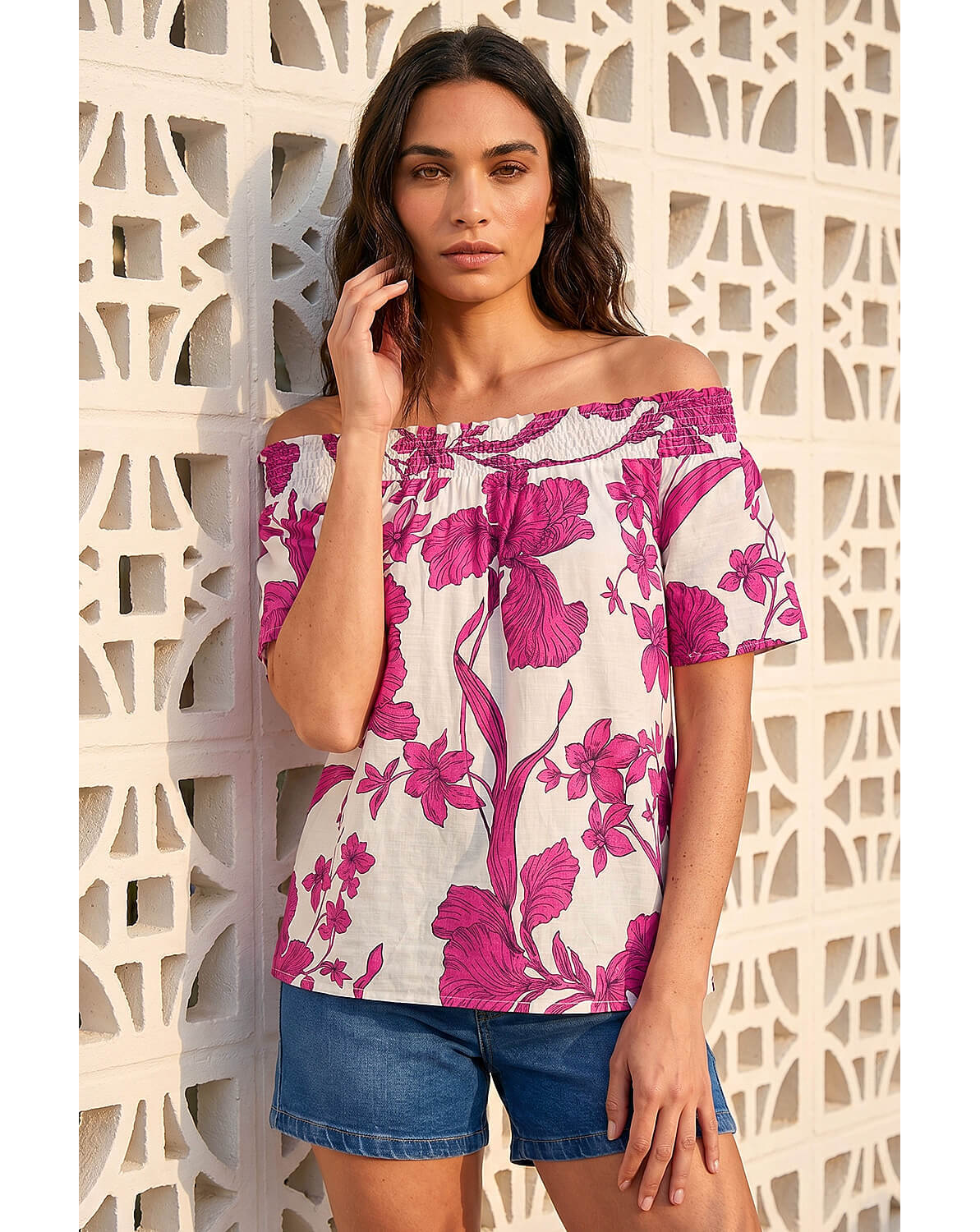 New In - Roman Floral Print Bardot Top