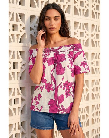 Roman Floral Print Bardot Top