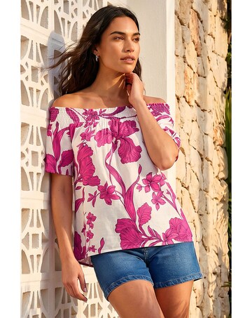 Roman Floral Print Bardot Top