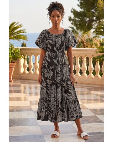 Roman Dotted Leaf Print Midi Dress