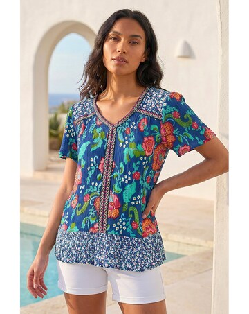 Roman Floral Print Trim Detail Top