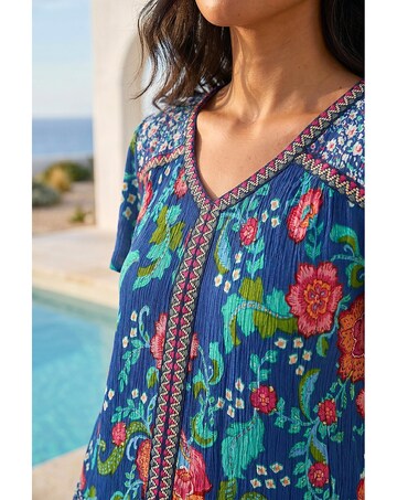 Roman Floral Print Trim Detail Top
