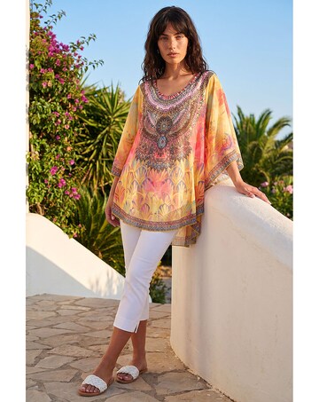Roman Abstract Embellished Overlay Top