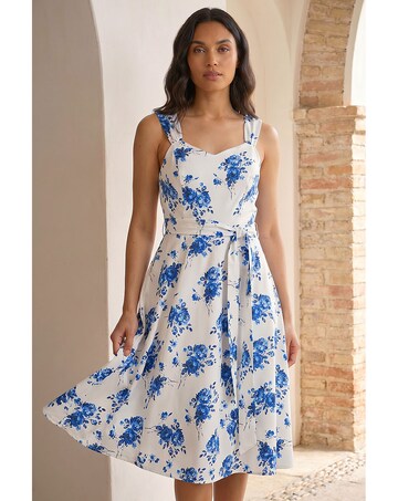 Roman Floral Tie Waist Midi Dress