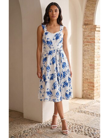 Roman Floral Tie Waist Midi Dress