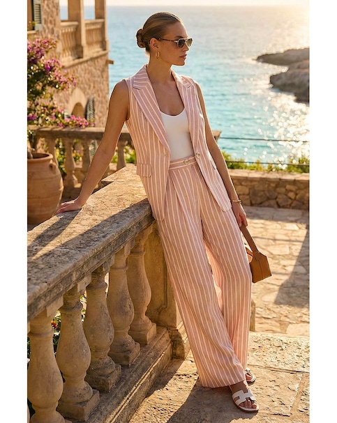 Roman Stripe Longline Waistcoat