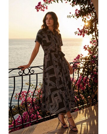 Roman Geo Linear Print Shirt Midi Dress
