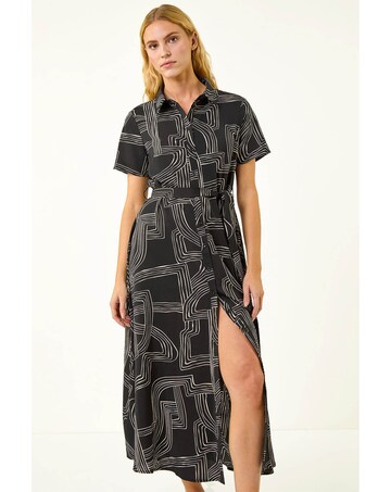 Roman Geo Linear Print Shirt Midi Dress