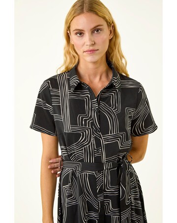 Roman Geo Linear Print Shirt Midi Dress