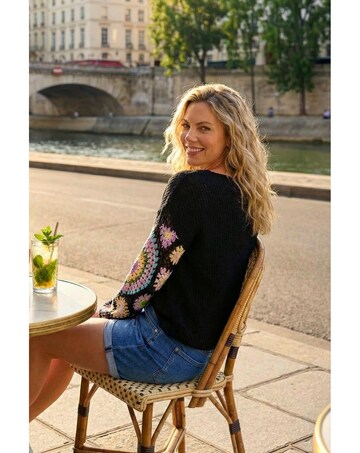 Roman Crochet Sleeve Knit Jumper