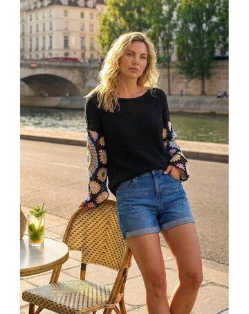 Roman Crochet Sleeve Knit Jumper