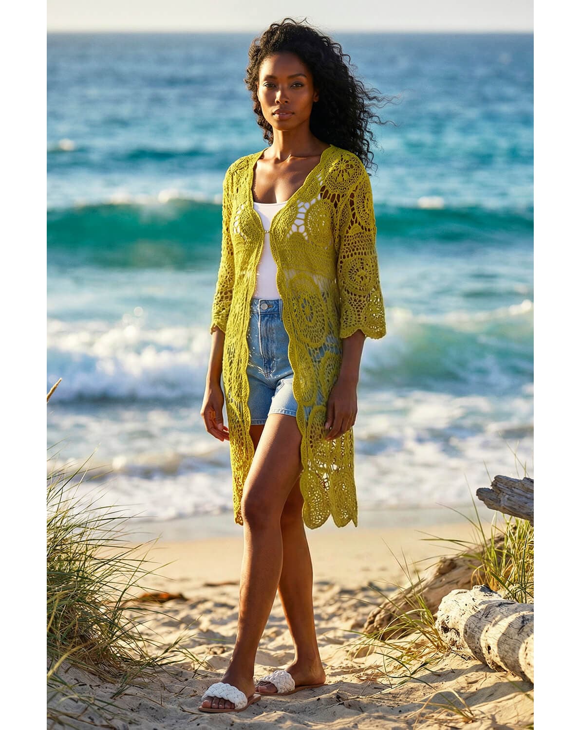 New In - Roman Crochet Longline Knit Cardigan