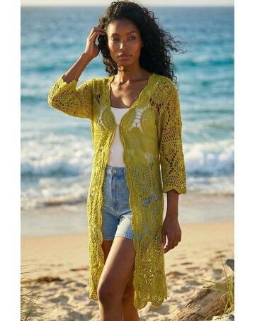 Roman Crochet Longline Knit Cardigan