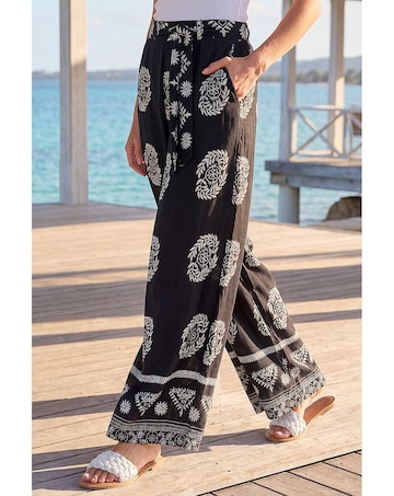 Roman Mono Border Print Belted Trouser