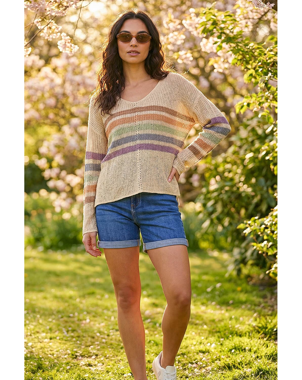 New In - Roman Stripe V-Neck Knit Jumper