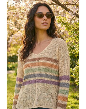 Roman Stripe V-Neck Knit Jumper