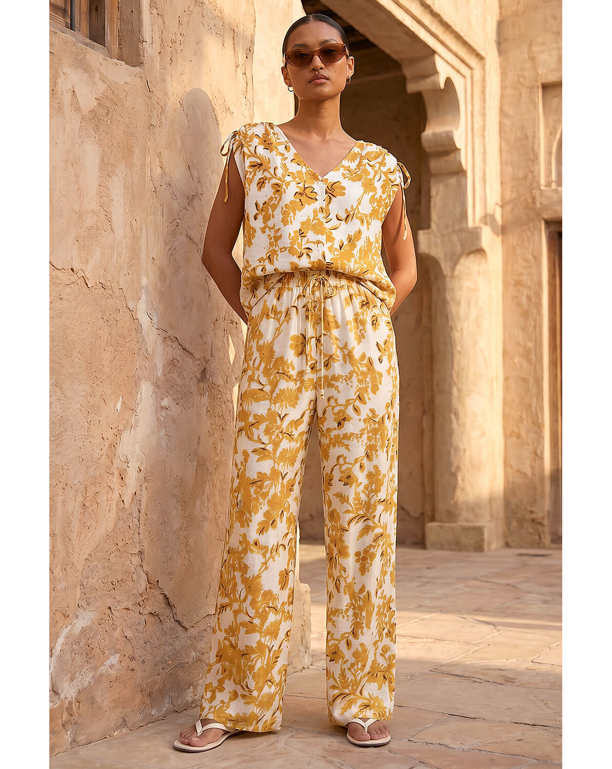 New In - Roman Floral Hotfix Tie Blouse