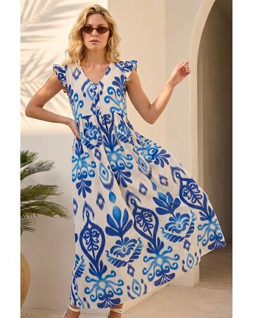 Roman Abstract Frill Detail Midi Dress