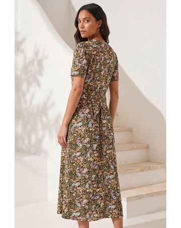 Roman Floral Print Button Midi Dress