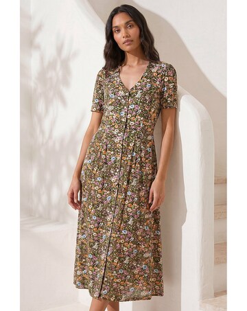 Roman Floral Print Button Midi Dress