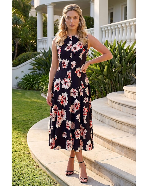Roman Floral Panel Midi Dress