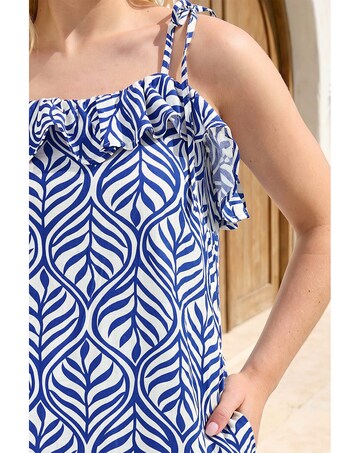 Roman Leaf Print Frill Midi Dress