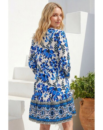 Roman Floral Print Border Tunic Dress