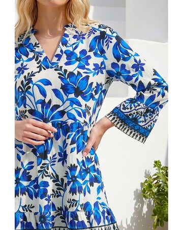 Roman Floral Print Border Tunic Dress