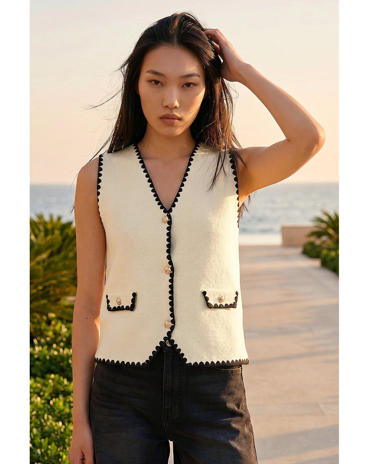New In - Roman Dusk Contrast Knit Waistcoat