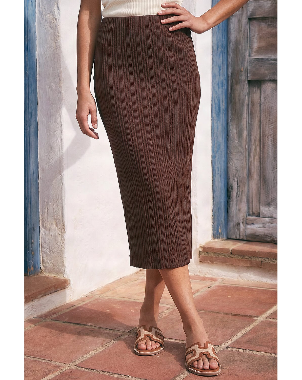 New In - Roman Textured Pencil Stretch Skirt