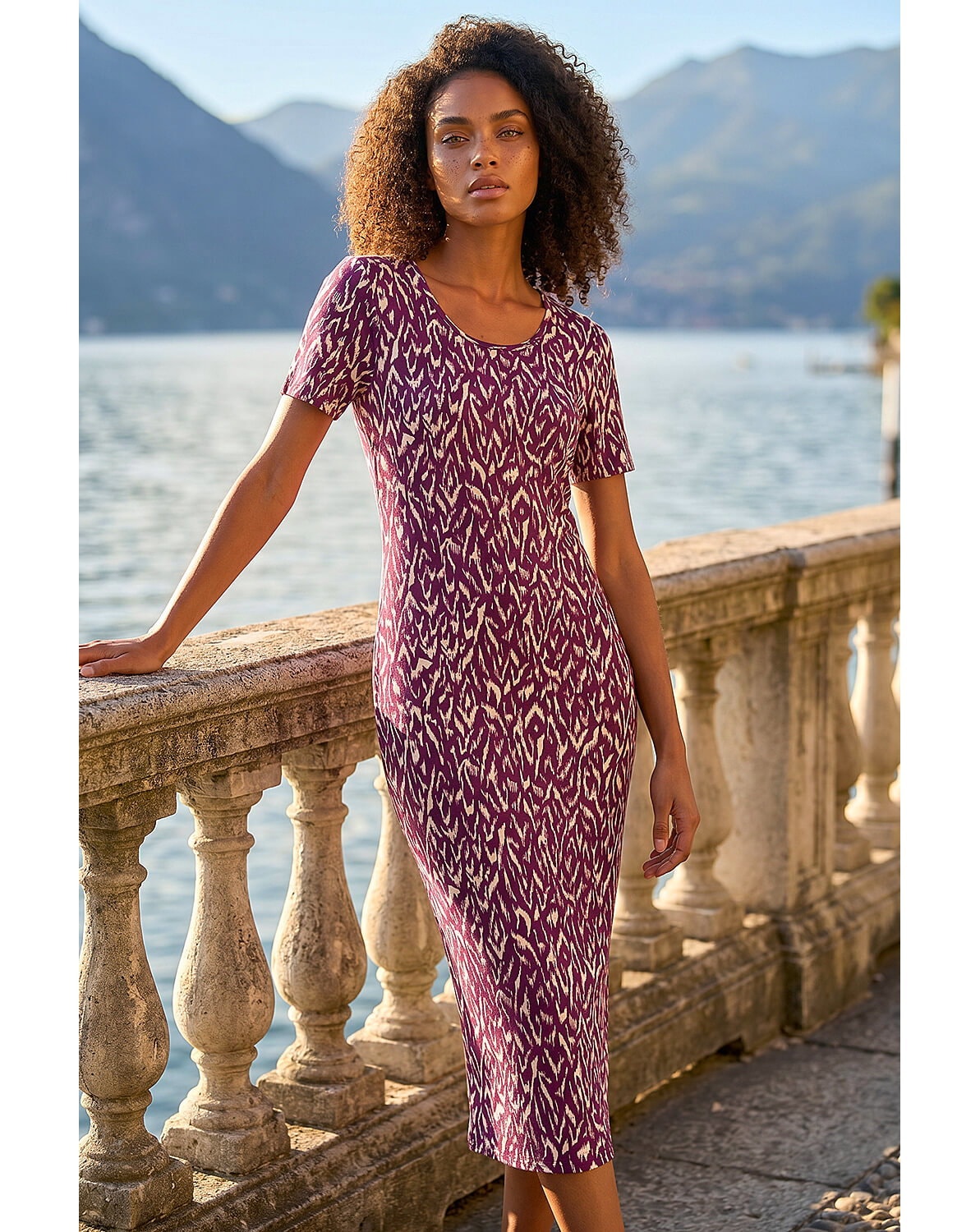 New In - Roman Dusk Abstract Stretch Midi Dress