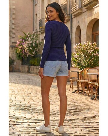Roman Wrap Front Ribbed Knit Top