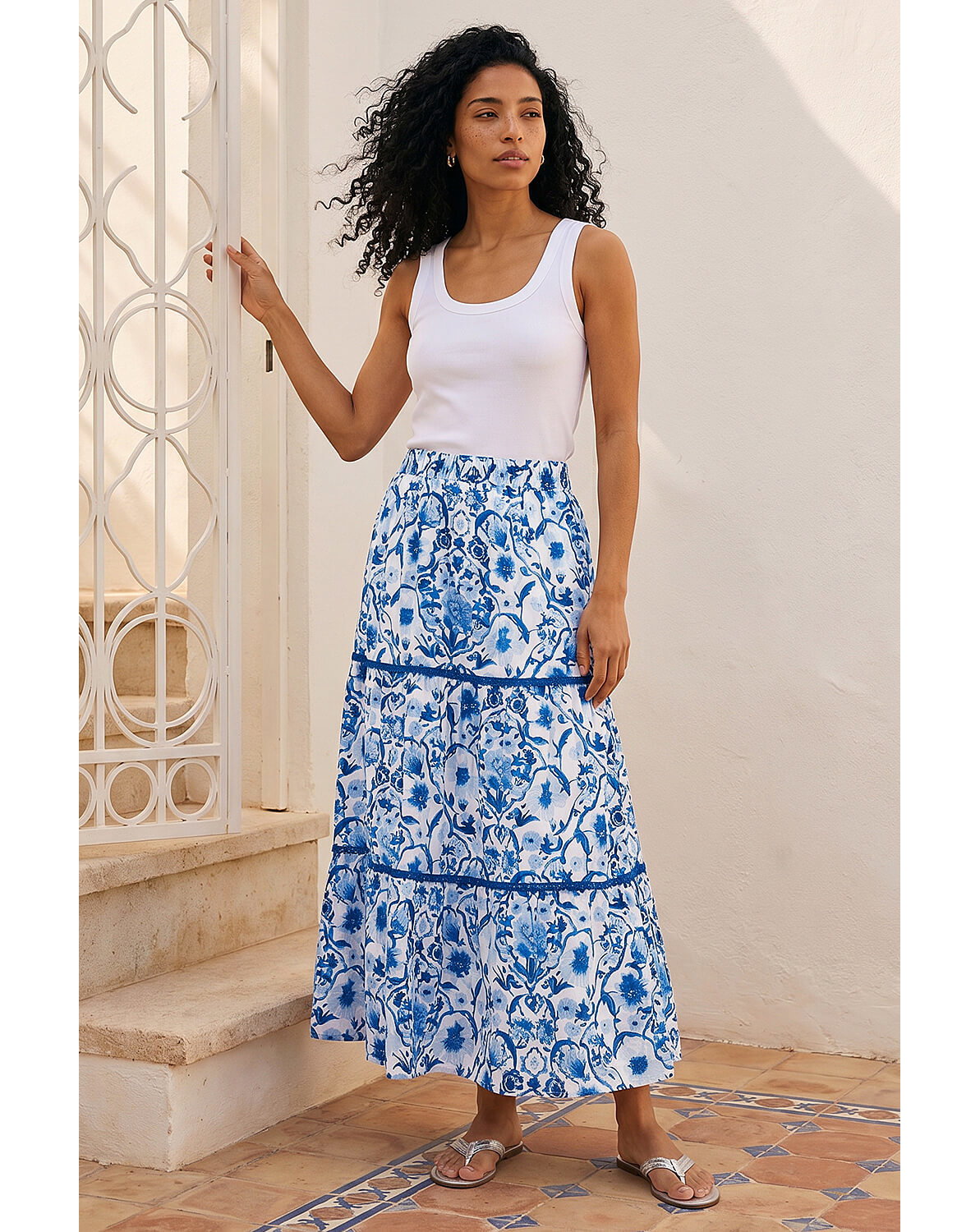 New In - Roman Floral Print Tiered Skirt