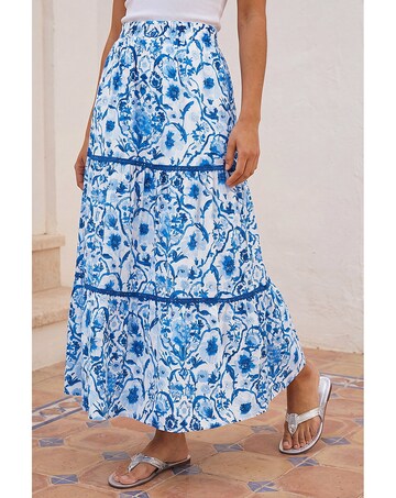 Roman Floral Print Tiered Skirt