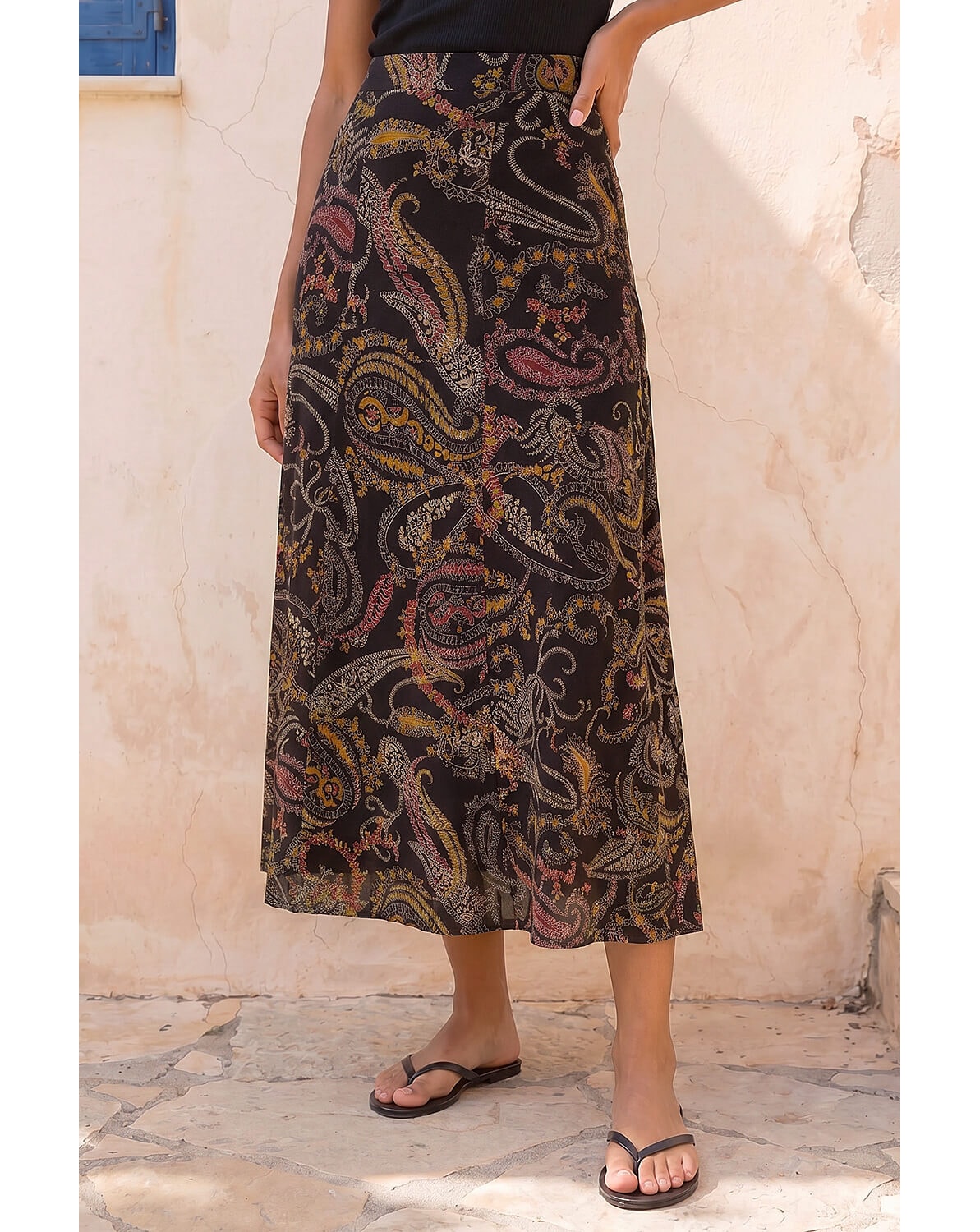 New In - Roman Modern Paisley Midi Stretch Skirt