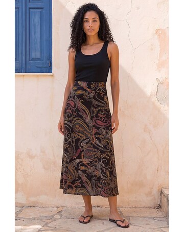 Roman Modern Paisley Midi Stretch Skirt